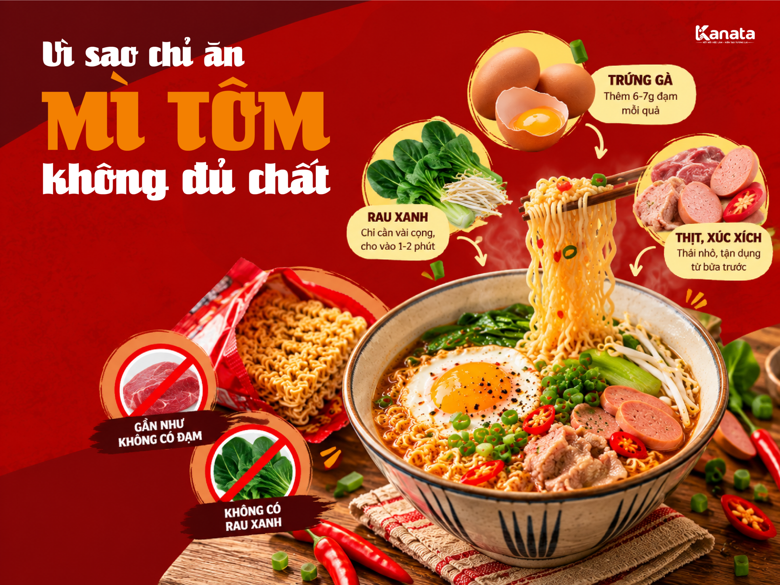 Cách nấu mì tôm ngon: thêm trứng và rau xanh cho đủ chất