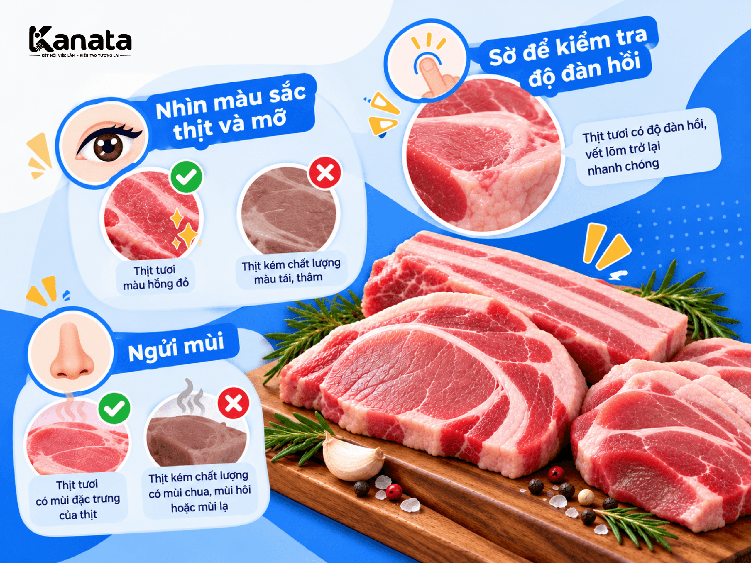 Cách chọn thịt heo tươi: màu hồng nhạt, bề mặt hơi se