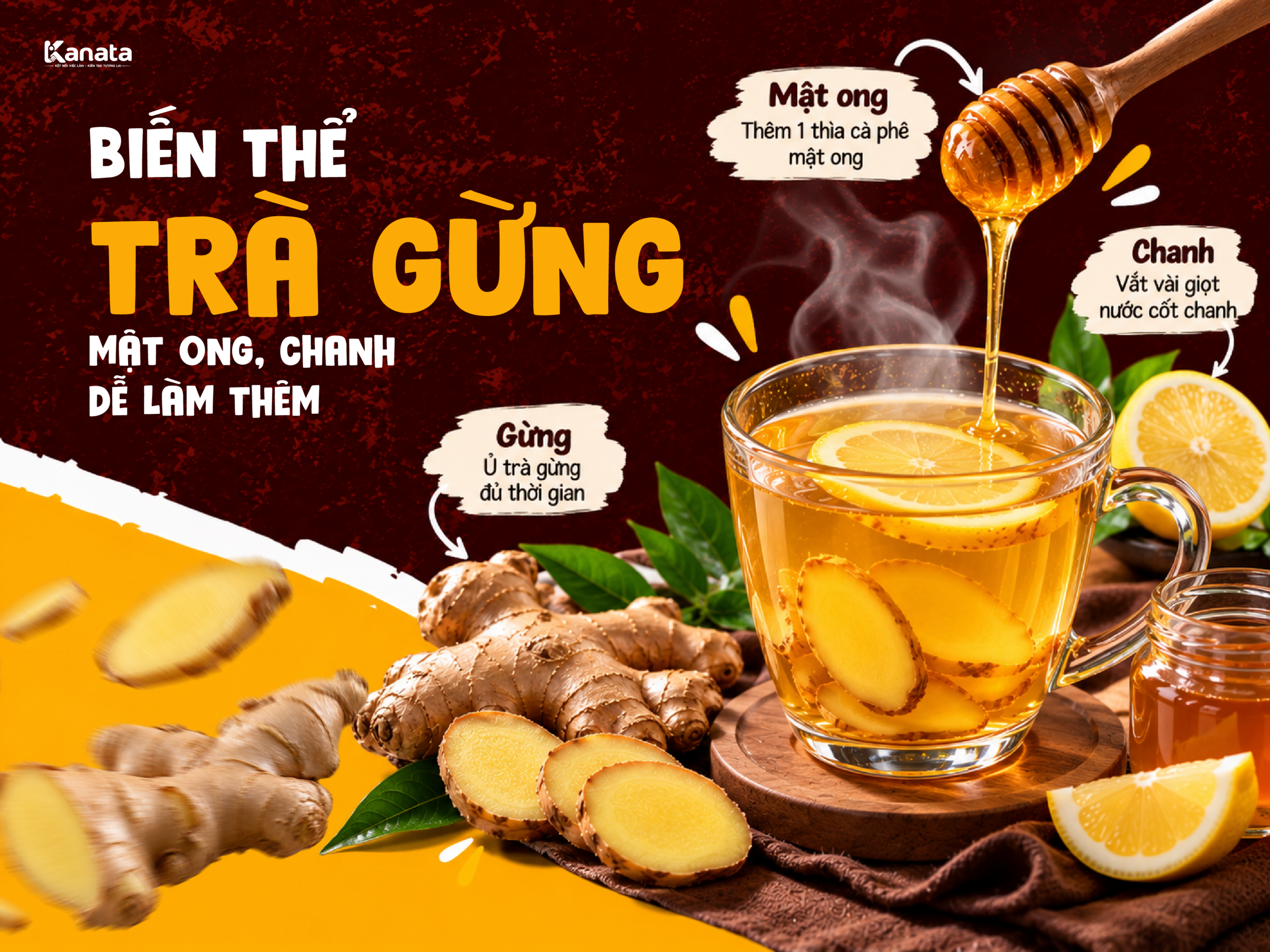 Cách pha trà gừng mật ong với chanh trong cốc